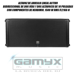 Altavoz de arreglo lineal activo bidireccional de dos vías y dos altavoces de 10 pulgadas con componentes de neodimio, 1500 W RMS FL210A-N