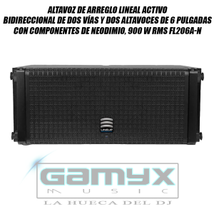 Altavoz de arreglo lineal activo bidireccional de dos vías y dos altavoces de 6 pulgadas con componentes de neodimio, 900 W RMS FL206A-N