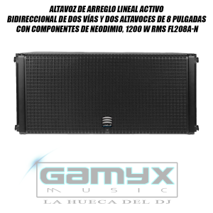 Altavoz de arreglo lineal activo bidireccional de dos vías y dos altavoces de 8 pulgadas con componentes de neodimio, 1200 W RMS FL208A-N