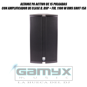 Altavoz PA activo de 15 pulgadas con amplificador de clase D, DSP + FIR, 1100 W RMS SHOT-15A